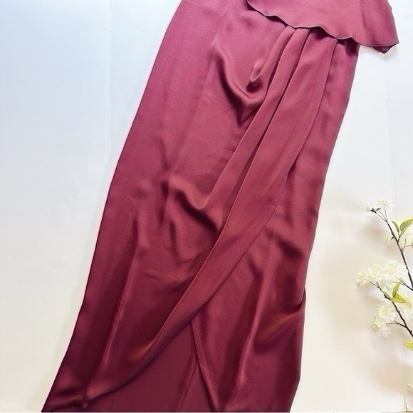 Shona Joy Luxe Cocktail Frill Dress Garnet Burgundy - Picture 5 of 8